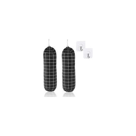 Set aus 2 Hängeaufbewahrungstaschen aus Baumwolle und Leinen, wiederverwendbarer Wandorganizer für Plastiktüten, große Aufbewahrungsbox für Einkaufstüten, 56 x 23 cm - Crezuo