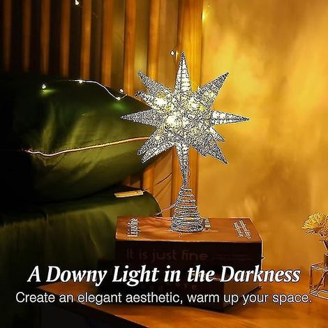 Étoile de Noël pour sapin de Noël - Décoration lumineuse LED argentée pour sapin de Noël, étoile de Moravie (1/2)