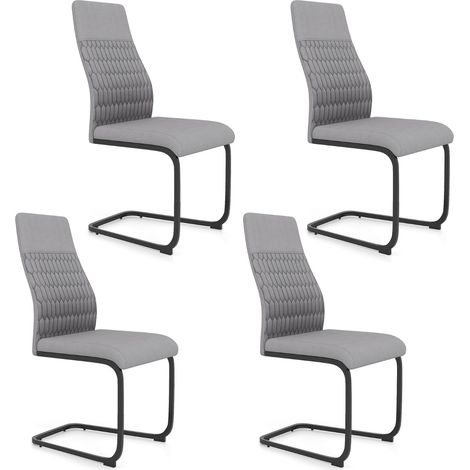 Set di sedie da pranzo da 4 con schienale alto inclinabile e cuscinetti antiscivolo, Sedia decorativa rivestita per interni Grigio (1/5)