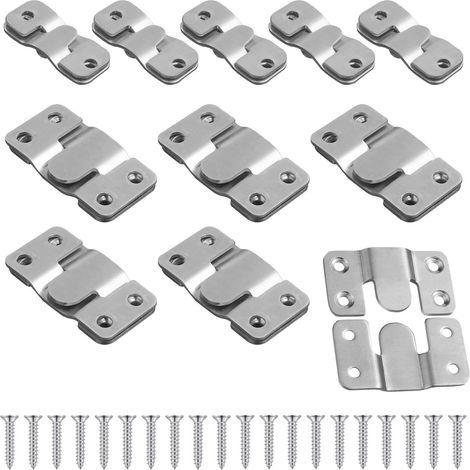 Un ensemble de 20 supports de cadre photo encastrés en acier inoxydable, comprenant des vis, des fixations pour meubles et des clips de suspension (1/5)