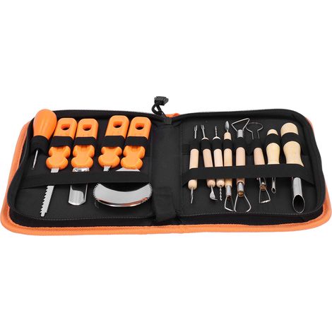 Kit de 14 Outils de Sculpture de Citrouille en Acier Inoxydable avec Pochette de Transport (1/5)