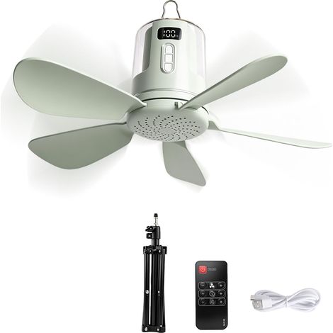 Plafonnier ventilateur vert – 40 cm – Rechargeable + support – Extérieur – Patio/gazebo (1/5)