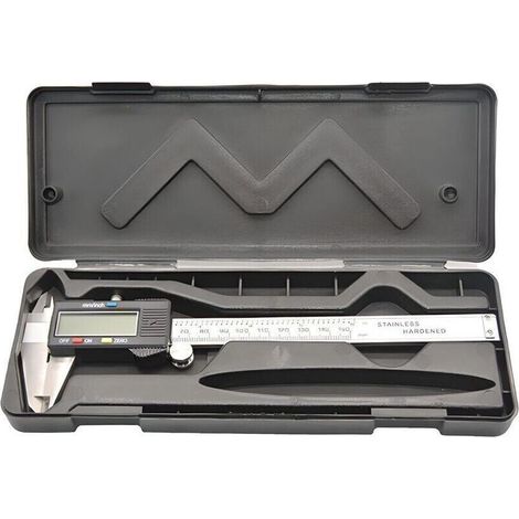 Digitaler Messschieber, 150 mm, Edelstahl, großes LCD-Display, einstellbare Genauigkeit 0,01 mm, Umrechnung mm/Zoll