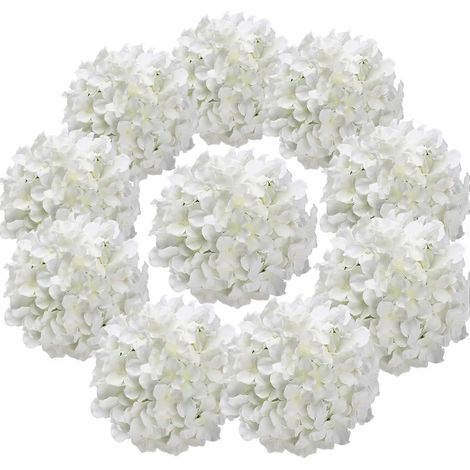 Kunstbloemen van zijden hortensia's met stelen voor huis- en bruiloftsdecoratie, verpakking van 10 (wit) (1/5)
