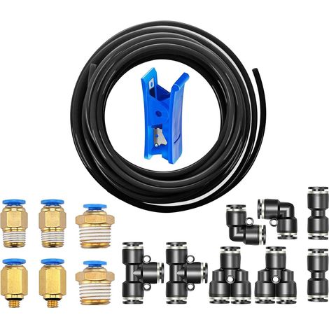 10m Noir Polyuréthane Tuyau Pneumatique 4mm, PU Tuyau Air, avec 14 Connecteur Pneumatique 2,5mm (noir 2 Droits, 2 Coudes, 2 Raccords en T, 2 Séparateurs en Y, 6 Raccords Filetés Mâle, 1 Coupe-Tuyau) (1/5)