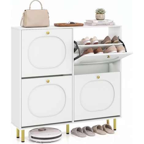 COSTWAY Meuble à Chaussures Étroit 16 Paires 100 x 24 x 98 cm (Blanc) (1/5)