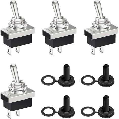 4 Interrupteur à Bascule, Interrupteur 12V Etanche 25A SPST Marche/Arrêt 2 Positions avec Capuchon Imperméable, pour Voiture, Équipements Électroniques, Applications Extérieures et Intérieures (1/5)
