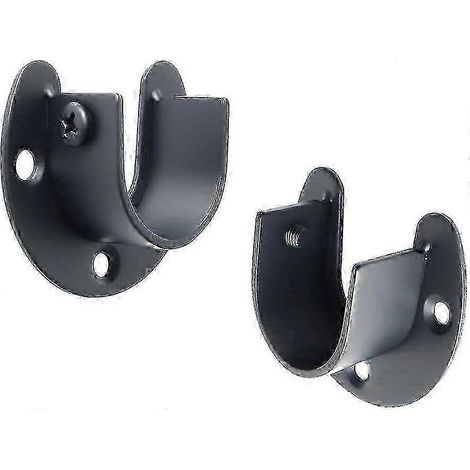Support de tringle en forme de U, en acier inoxydable, adapté aux tringles de penderie, aux barres de rideau de douche, etc., avec une capacité de charge de 200 kg, une paire, noir. (1/5)