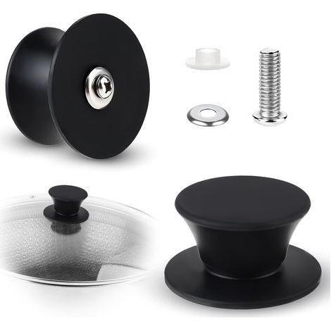 Lot de 2 boutons de rechange universels en silicone pour couvercles de casseroles, poignées de maintien résistantes à la chaleur, boutons de couvercles de casseroles noirs antidérapants (1/5)