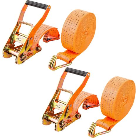 Lot de 2 Sangle à cliquet 8M x 50mm, Capacité 3000kg - Sangle d'arrimage avec Crochet Tendeur Sangle Cliquet Moto Camion Remorque Crochet Sangles 10m Orange (1/5)