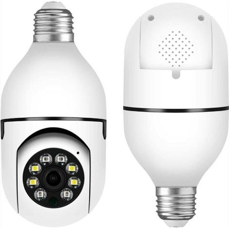 Cámara de seguridad inteligente con bombilla WiFi para exteriores, 1080P, inalámbrica, 360 grados