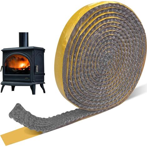 Ruban d'etancheite auto-adhesif - Fibre de verre - Résistant à la chaleur jusqu'à 650 °C - Pour poêle cheminée fourneau barbecue - 2 mm x 15 mm x 2 m (1/5)