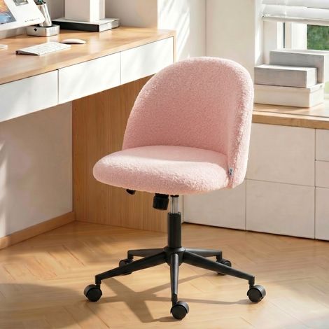 Silla de oficina giratoria de teddyfleece, altura regulable, con ruedas, rosa DESVIAE (1/5)