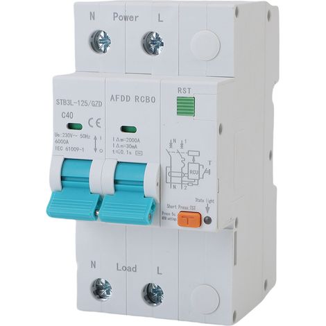 GARRYFIZH Disjoncteur AFDD 2P RCBO - protection arc, surcharge, fuite à la terre - 40A (1/5)