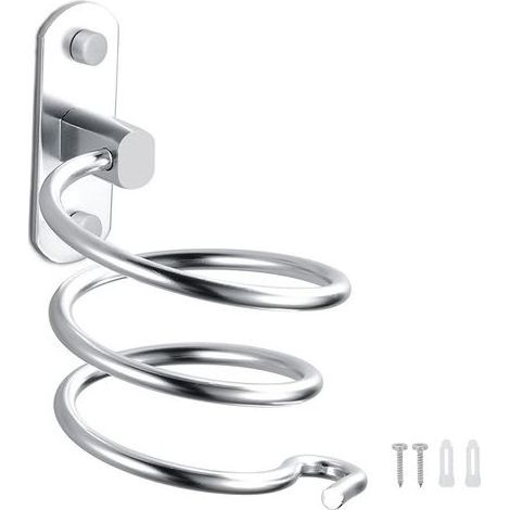 Supporto da parete in alluminio per asciugacapelli con porta cavo (argento) (1/5)
