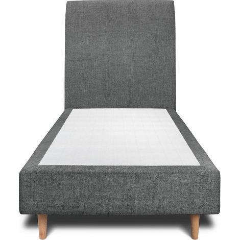 Lit 90x190cm avec tête de lit tapissier tissu et sommier tapissier gris anthracite - Hauteur totale : 35cm (1/4)