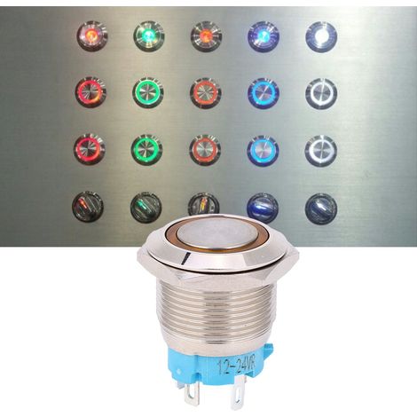 2 Stück 1224VDC 19mm selbstverriegelnder Drucktaster 1NO 4PIN Metall-Drucktaster (gelb) (1/5)