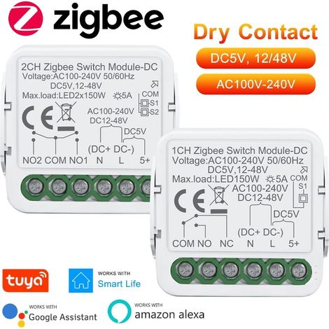 Tuya Modulo Interruttore AC 240V o DC 5–48V Smart Zigbee a Contatto Pulito da Incasso 1 (1/5)