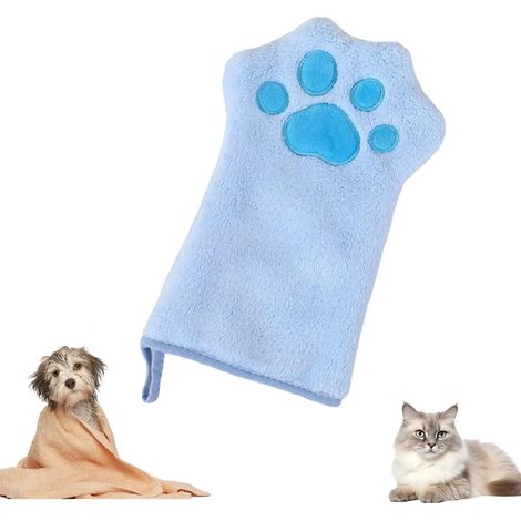 Serviette pour le lavage des pattes (Chats) – Serviette pour animaux en polaire corail – Douce et à séchage rapide – Absorbante, sans peluches et dotée d'une boucle de suspension (Bleu)