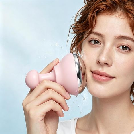 Rouleau massage visage froid anti poches, outil beauté raffermissant peau et soin yeux fatigués,Rose (1/5)