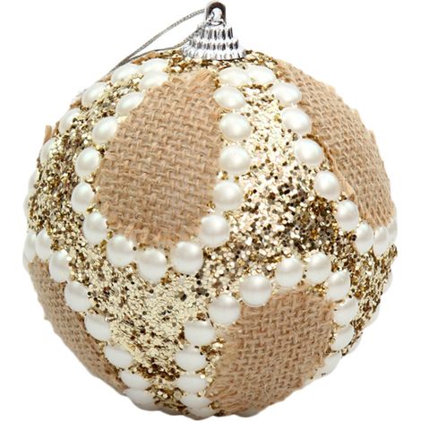 GARRYFIZH Décorations de Noël, boules en mousse, patchs en lin nacré, boules de Noël, décorations pour sapin de Noël, boules à suspendre - style nacré