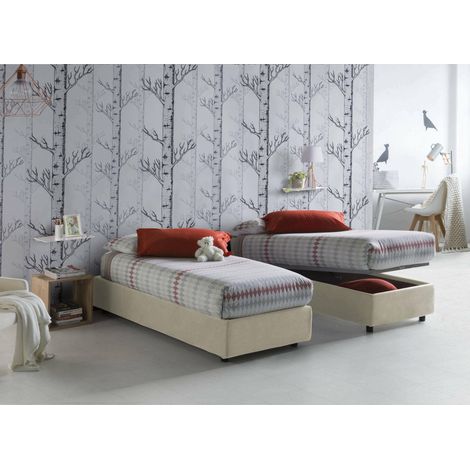 Dmora - Cama individual Dbacci, Cama contenedor con revestimiento de tela, 100% Made in Italy, Apertura frontal, adecuado para colchón Cm 80x200, Beige (1/3)
