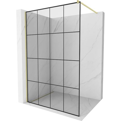 Mexen Kioto paroi de douche Walk-in 140 x 200 cm, motif noir 8 mm, doré brossé - 800-140-101-55-77 (1/5)