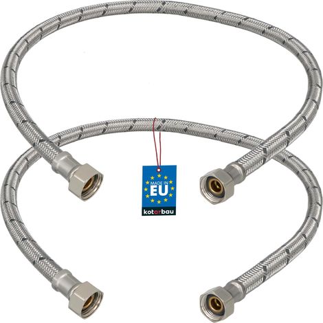 KOTARBAU® Lot de 2 Flexible Robinet 3/8"x3/8" - Tuyau Robinet 70cm - Acier Inoxydable - Rallonge Robinet Cuisine Flexible - Tuyau Robinet Cuisine Flexible - Tuyau Flexible Plomberie - Argent (1/4)