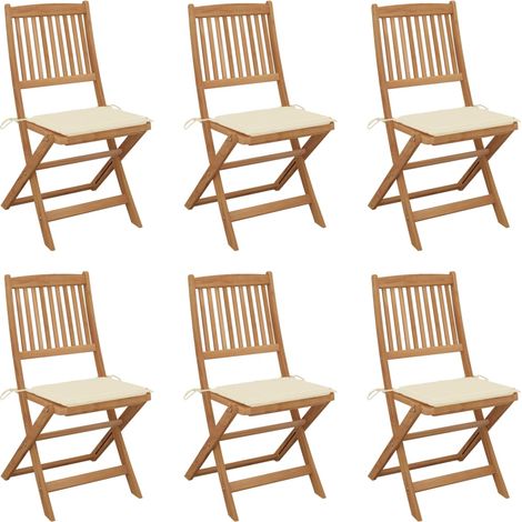 Lot de 6 Chaises pliables de jardin Siège de Terrasse Chaises pliantes d'extérieur avec coussins Bois d'acacia DHNET8126282 (1/5)