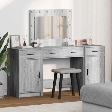 Schminktisch mit Spiegelbeleuchtung 3 pcs Grau Holzwerkstoff