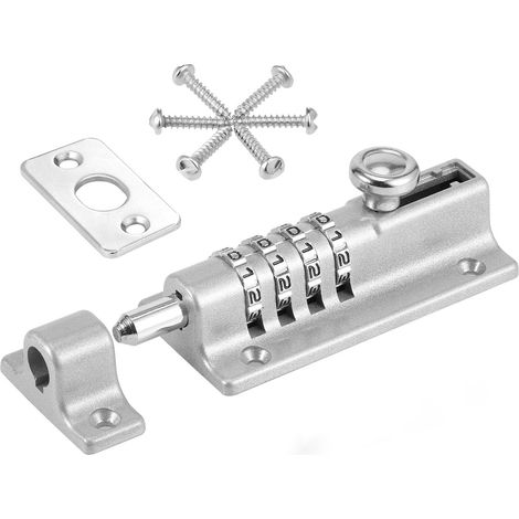 Serratura a combinazione, scrocco a combinazione con viti, serratura per porta ad alta sicurezza, serratura scorrevole a combinazione a 4 cifre, impermeabile e antiruggine, colore argento.