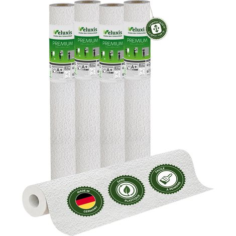 Veluxis® Papier peint intissé haut de gamme 10,05 m x 0,53 m (texture plâtre fin, lot de 4) – intissé de rénovation de haute qualité pour murs lisses – Fabriqué en Allemagne