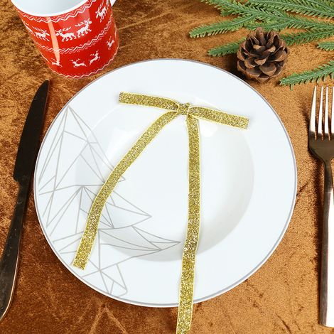 Décorations de Noël – Suspensions pour sapin avec nœuds en ruban pailleté – Accessoires pour cadeaux à faire soi-même (1/4)