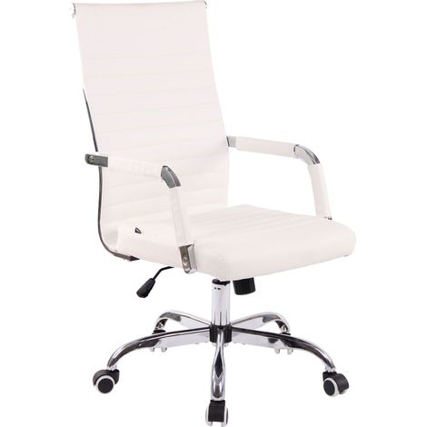 Cómoda silla de oficina con ruedas, altura regulable, piel sintética blanca, estructura de metal cromado BUR10569 (1/4)