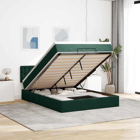 Estructura cama otomana colchón terciopelo verde oscuro (1/5)