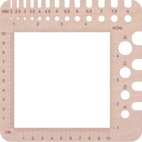 Knitting Needle Gauge, règle de chaussettes, mesure de l'aiguille à crochet, carte de contrôle carrée en bois, outil de tricot, pour mesurer le degré de tricot, épaisseur du fil 15 x
