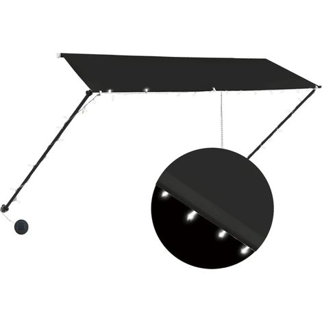 Auvent Rétractable avec LED Store de Terrasse Balcon Jardin Extérieur Résistant aux UV Ombrage des Fenêtres 300x150 cm Anthracite