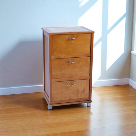 Carrello mobiletto con ante a ribalta con piano in mattonelle ROVERE (1/5)