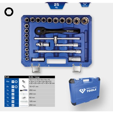 BRILLIANT TOOLS Jeu de douilles 1/2" 25 pcs. - BT022025 (1/5)