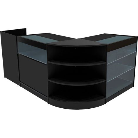 Comptoirs de Vente en MDF Noir à LED Blancs Ensemble Hyperion LM60 TB60 B900 K900 3 Unités de Rangement Étagères Internes Portes Coulissantes Verouillables Réception Bureau Vêtements [Clés INCLUS] (1/5)