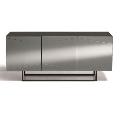 Madia credenza a 3 ante in vetro specchio fumcocca antracite e piedini sagomati ISIDE (1/3)