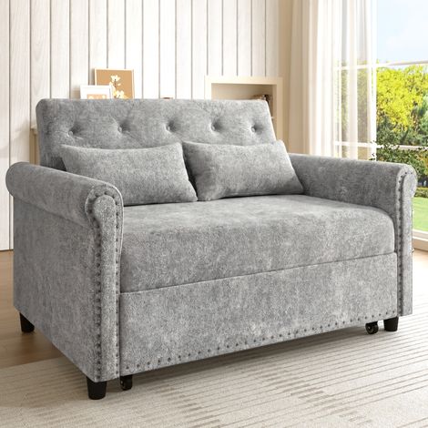 Sofa Sitzmöbel Schlaffunktion 2 Sitzer Chenille Grau OKMYHOME (1/5)