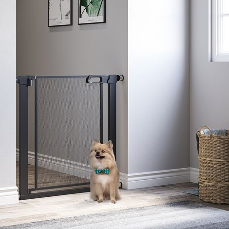 Verstellbares Hundegitter 75–82 cm, selbstschließendes Sicherheitsgitter aus Stahl und ABS, Höhe 76 cm, Schwarz