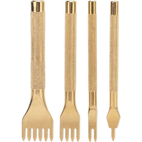 4-teiliges Set aus vierzinkigen Ahlen aus Edelstahl (4 mm), rutschfester Griff, sehr scharf für die Lederverarbeitung (1/5)