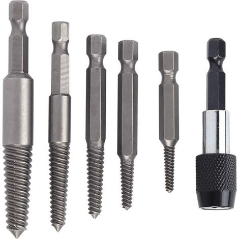 Ensemble extracteur de vis sans tête, extracteur de goujons, outil de perçage pour l'extraction de goujons, extracteur de filetage avec mandrin à changement rapide-AquaForge (1/4)