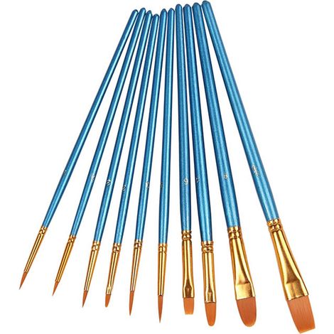 Pinceaux de Peinture Lot de 10, Manche en Bois, Virole en Aluminium, pour Artistes, École, Maison, Étudiants, Peintre (1/5)