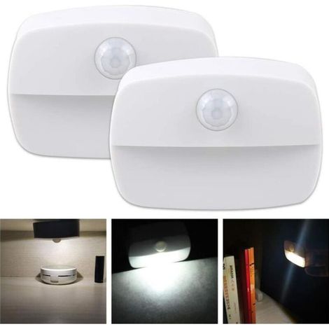 Lot de 2 lampes à détecteur de mouvement d'intérieur, veilleuse à détecteur de mouvement, à piles, convient pour armoire, escaliers, couloir, cuisine, chambre à coucher (1/5)