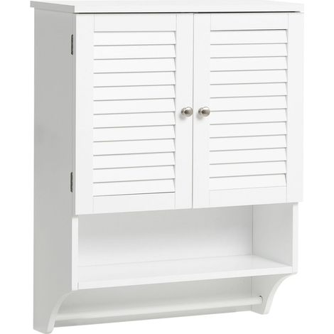 Bathroom Cabinet White MDF Doors Open Shelf Towel Rail 60 x 22 cm Modern Design SENGUER (1/5)