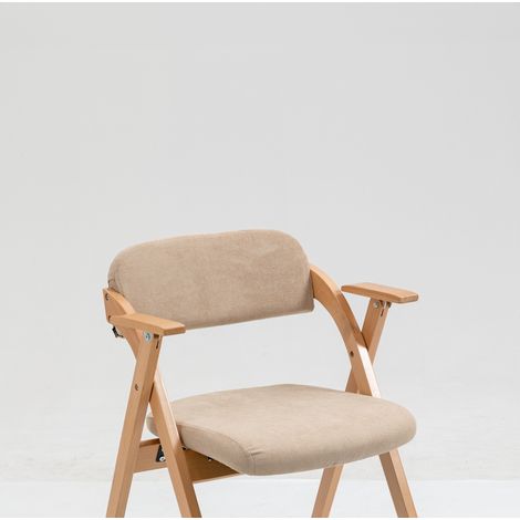 Lot de 2 chaises pliantes en bois avec accoudoirs et assise rembourrée, kaki (1/5)