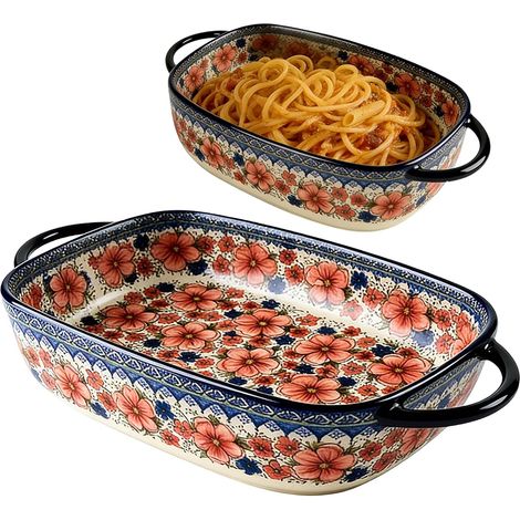Plat Four en Céramique, Plat Four Rectangulaire 19,5 x 13 x 5 cm, Moule Gateau avec Poignées pour Lasagnes, Viande, Légumes, pour Friteuse à air Chaud, Four, Fours Micro-Ondes (Rouge)